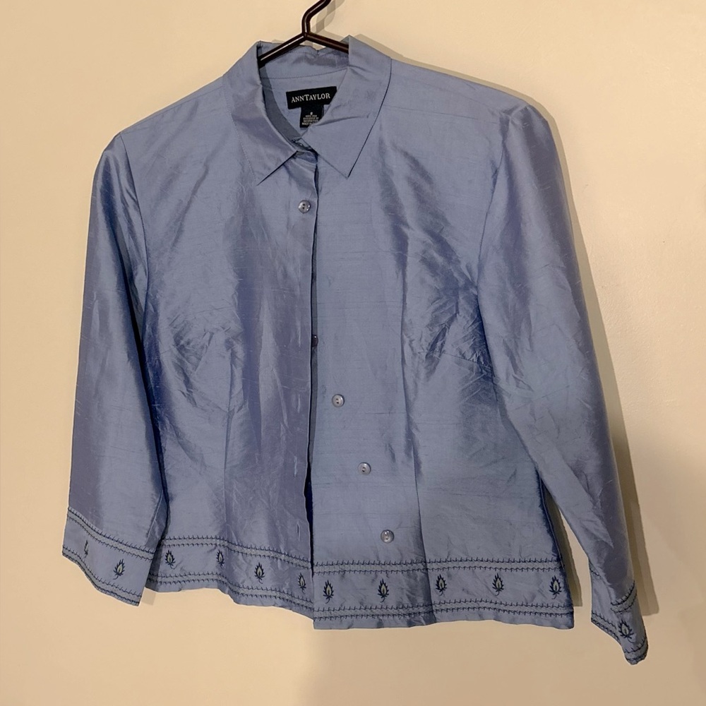 Ann Taylor 100% Silk Embroidered Blouse